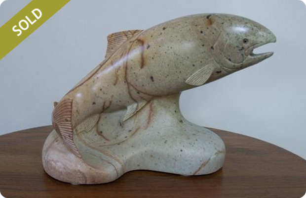 Swimming Salmon Sculpture - Medium: Brazilian Soapstone